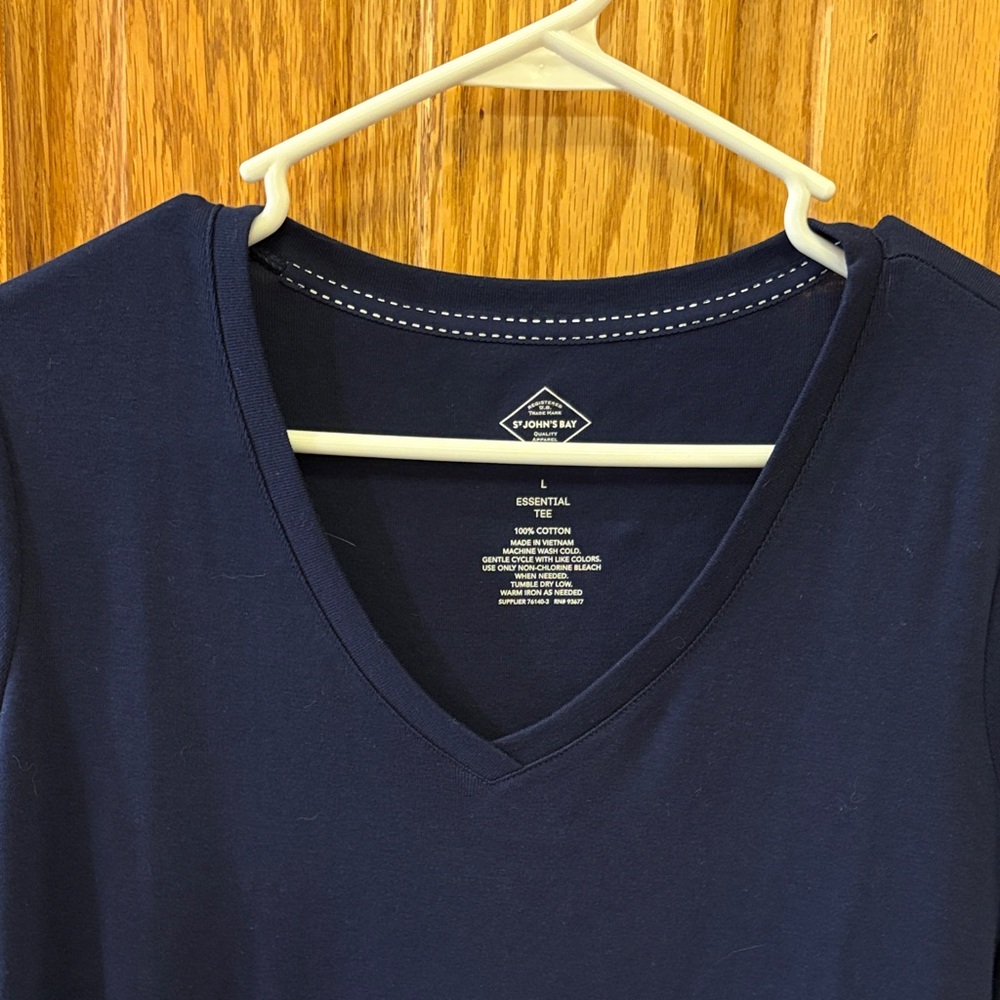 St. John's Bay Navy V-Neck Short Sleeve Tee - Picture 3 of 8